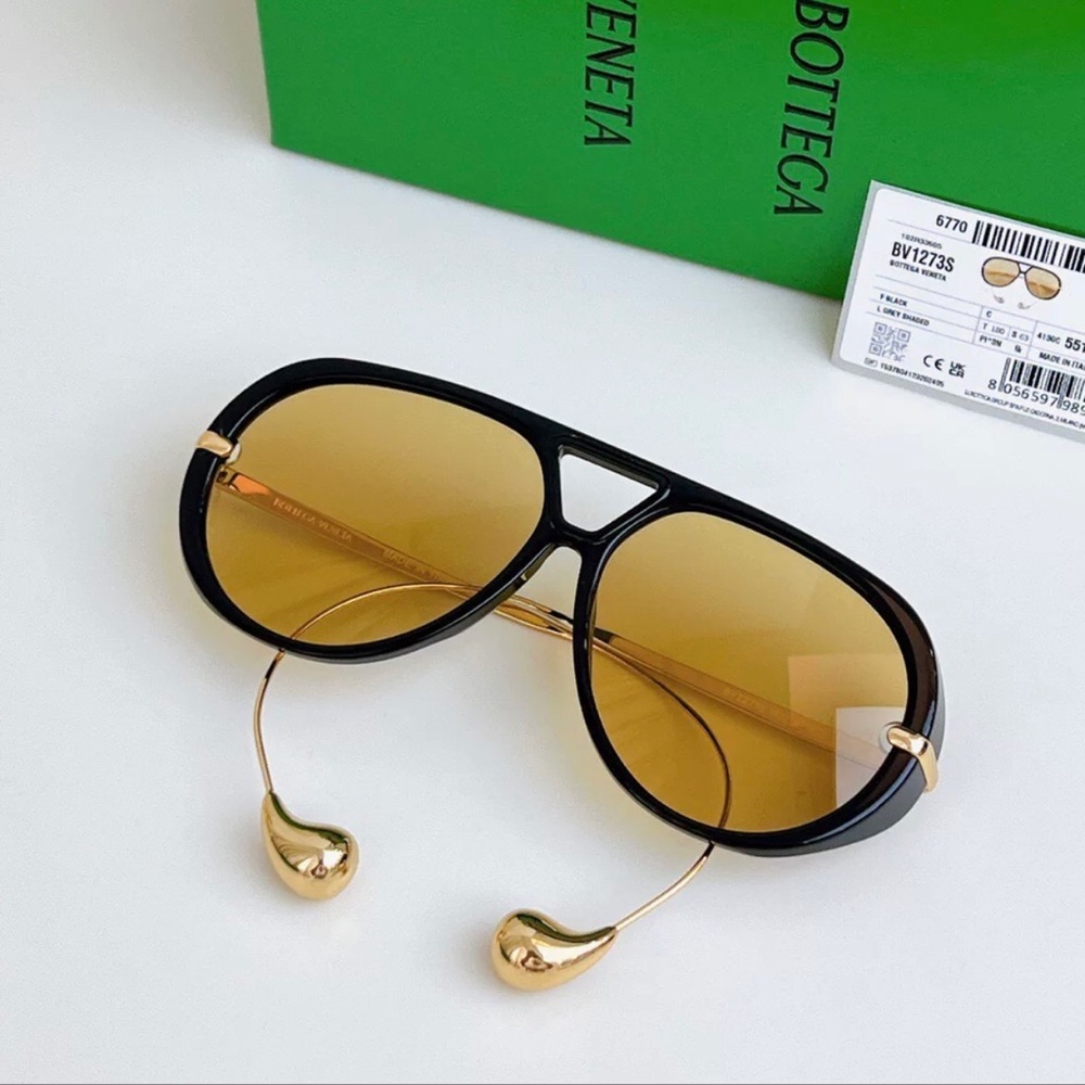 Bottega Veneta Black and Gold Aviator Sunglasses
